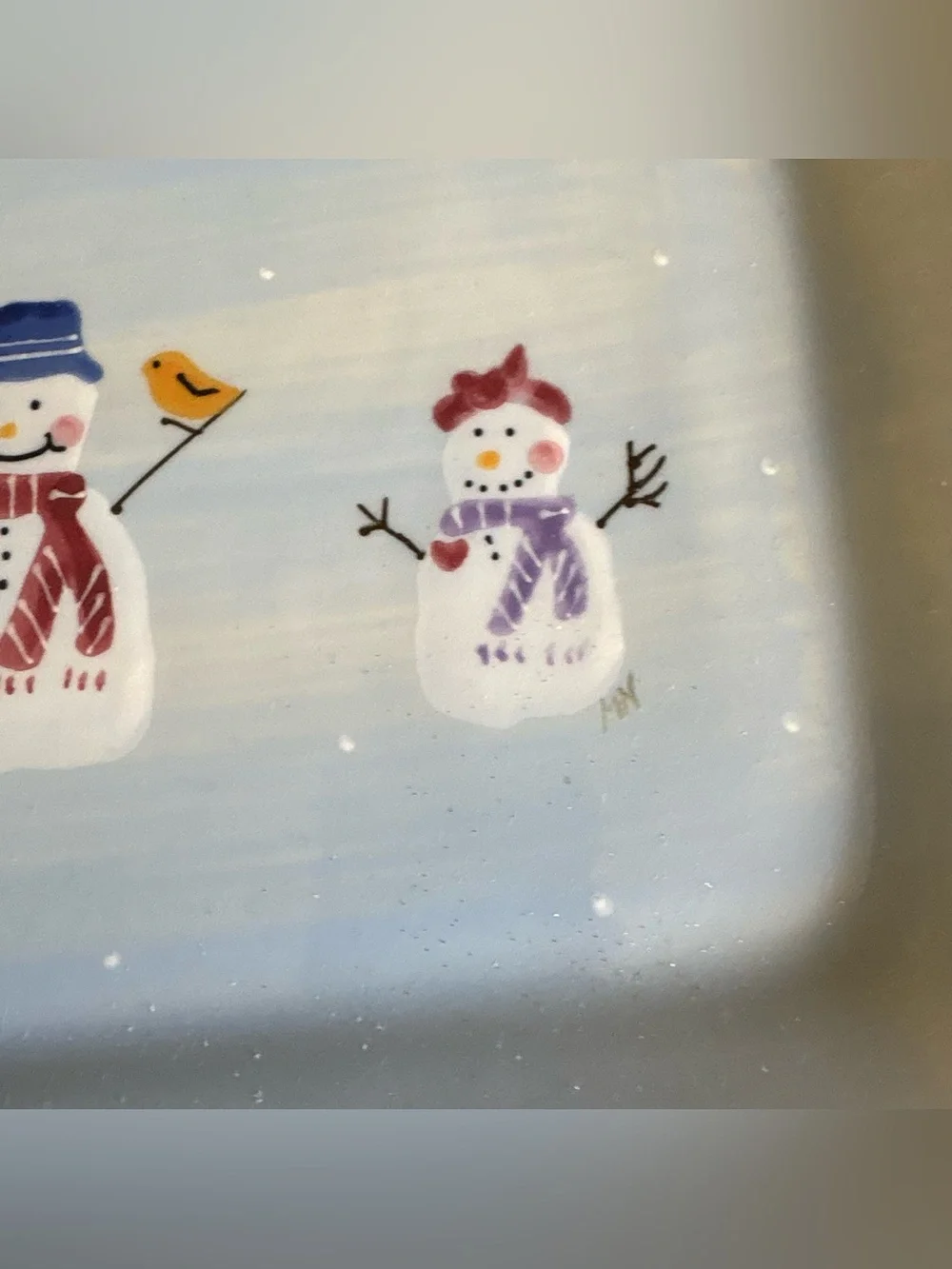 Hartstone Pottery for Crate and Barrel Snow People Platter Snowman Rectangular